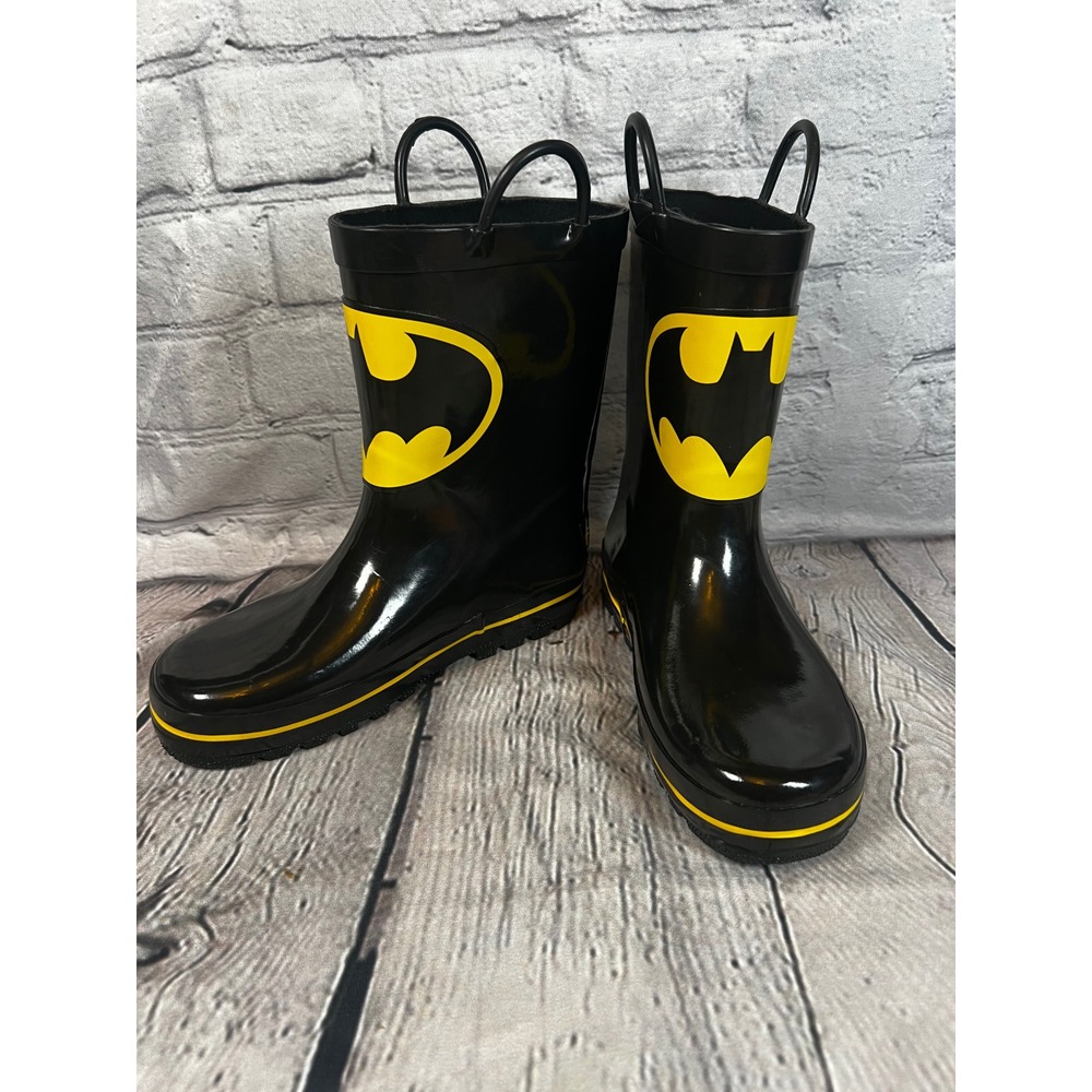 Batman Kids Rain Boots Black Yellow DC Comics Superhero Waterproof Size 1